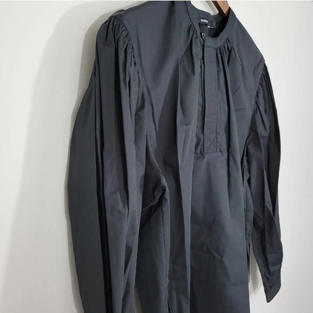 Bassike Black Cotton Gathered Shirt Boxy Size Small - Picture 3 of 8